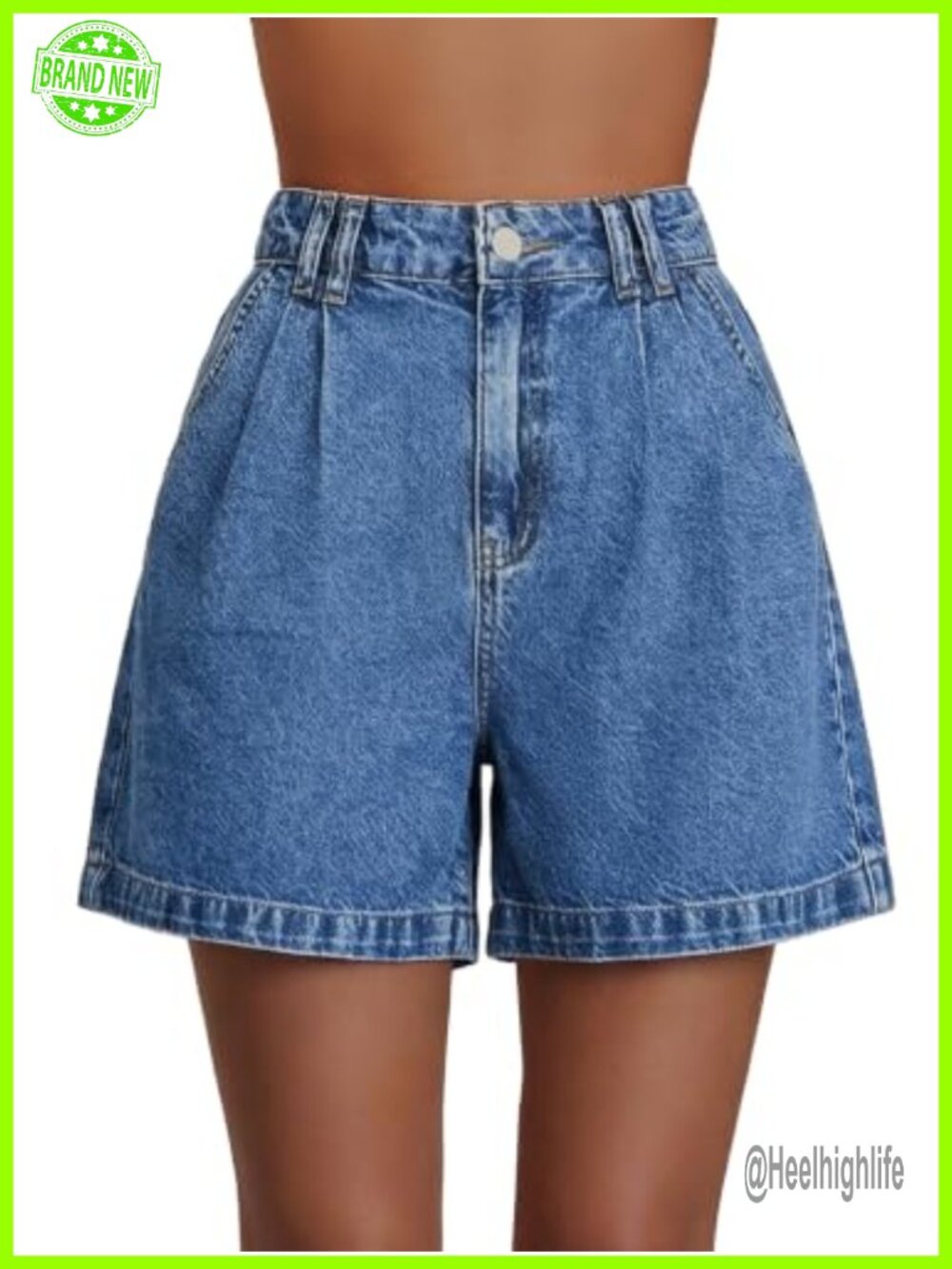 High Waisted Wide Leg Stretch Cotton Denim Jean Shorts